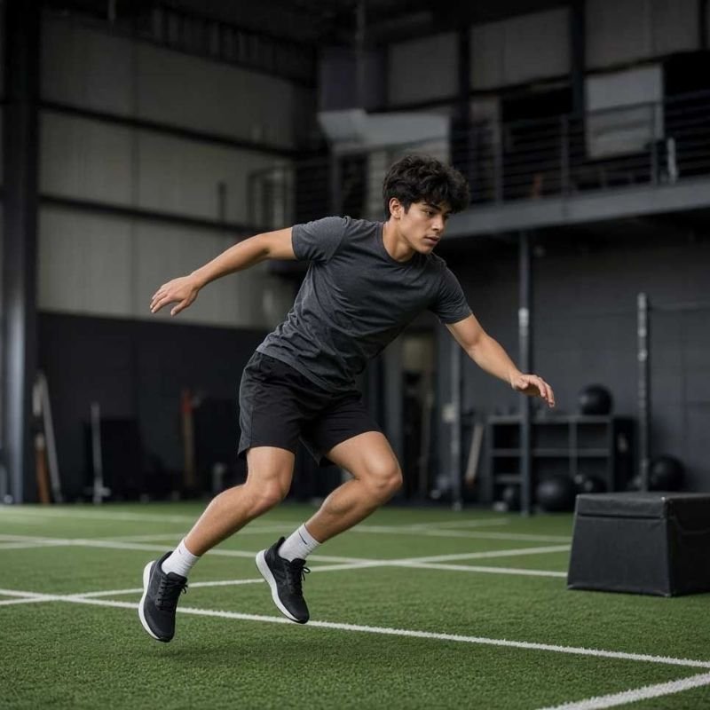 Youth athlete performing plyometric jump